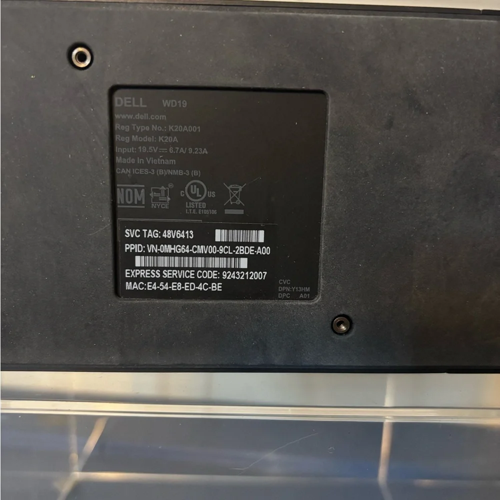 Dell WD19 Black Docking Station with Cable